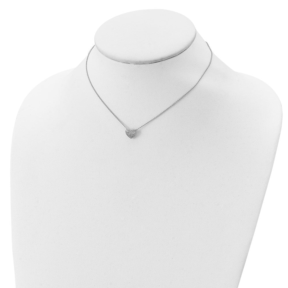 Sterling Silver Rhodium Plated Cz Heart W/1.5In Ext Necklace