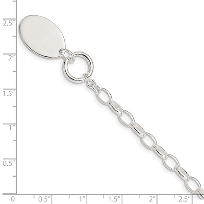 7 Inch Sterling Silver Rhodium-Plated Fancy Oval Disc Bracelet
