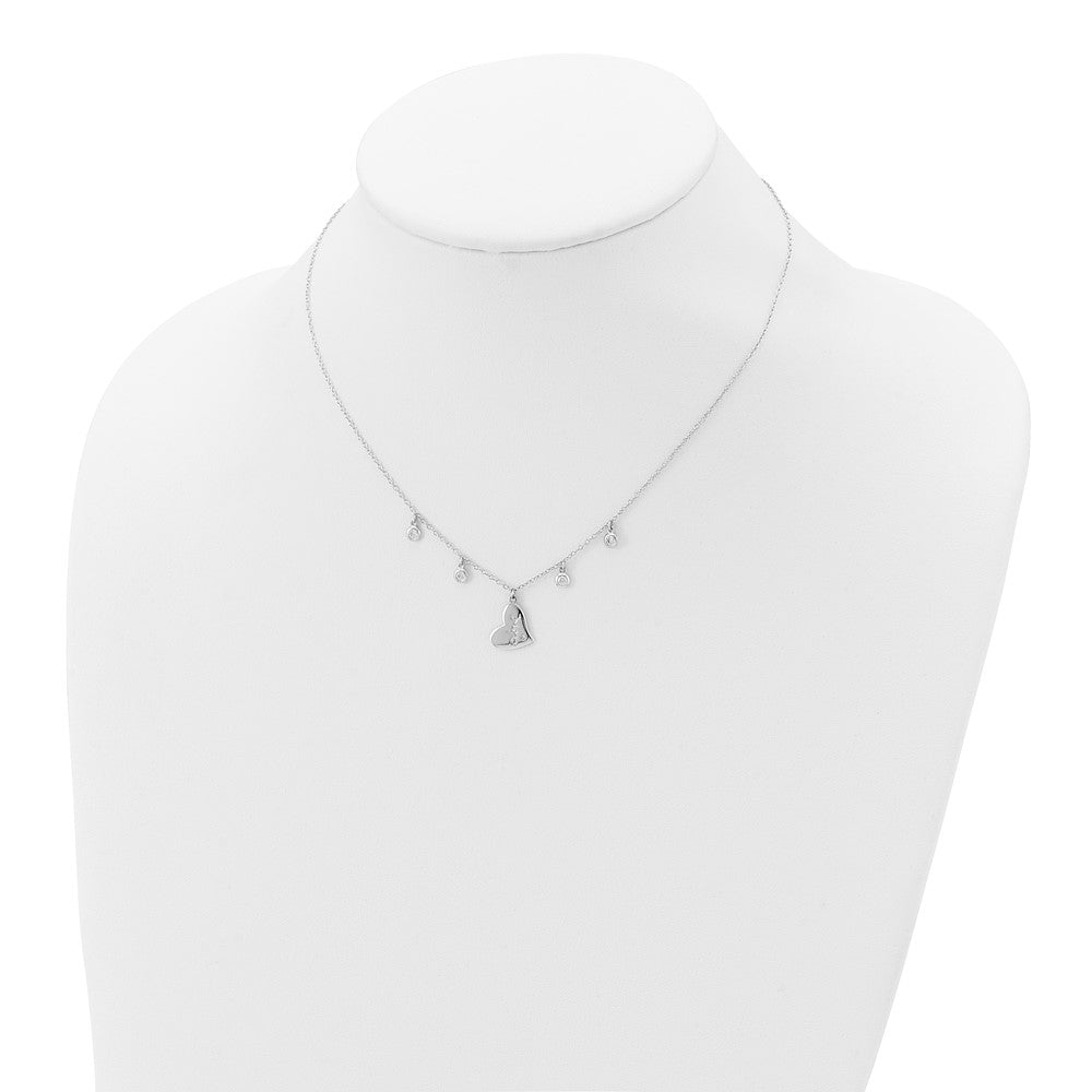 Sterling Silver Rhodium-Plated Cz Love Heart W/2In Ext Necklace