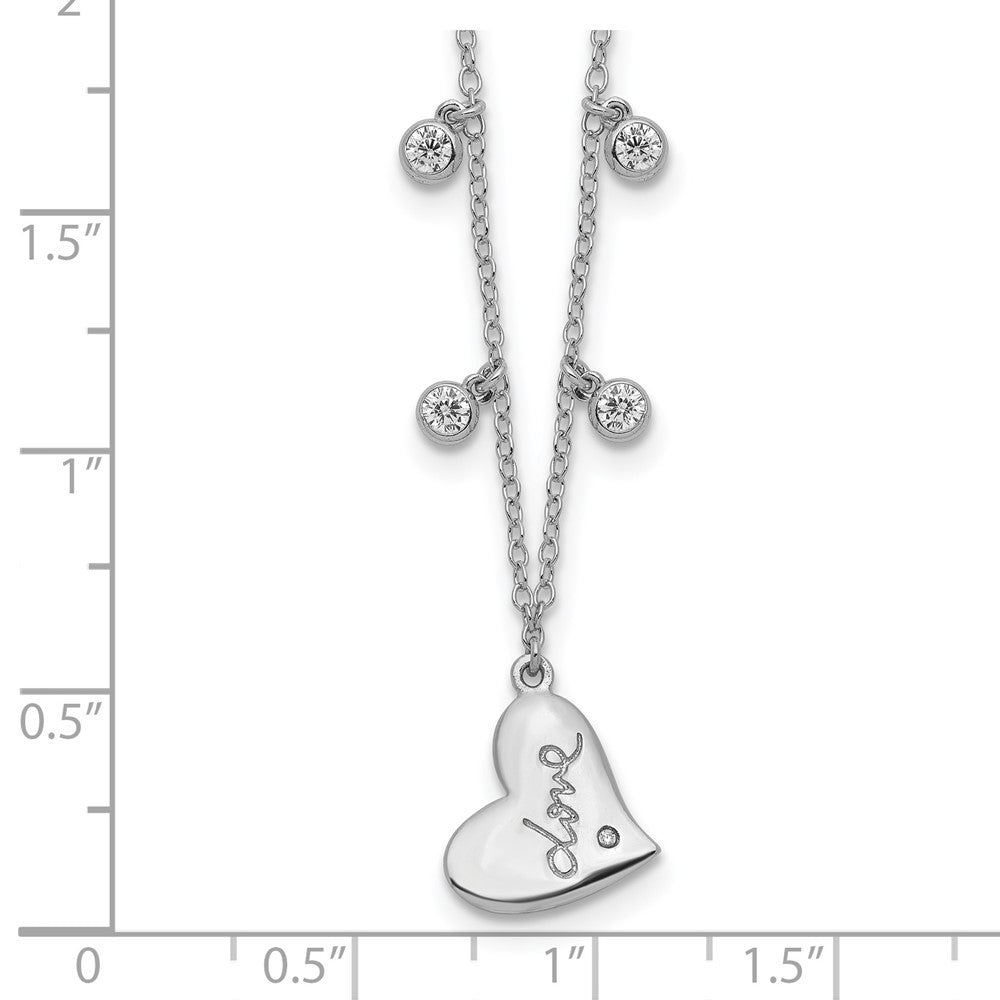 Sterling Silver Rhodium-Plated Cz Love Heart W/2In Ext Necklace