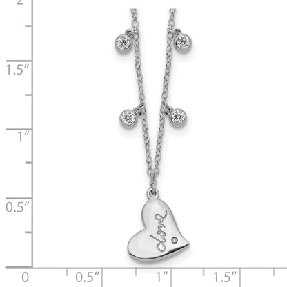 Sterling Silver Rhodium-Plated Cz Love Heart W/2In Ext Necklace