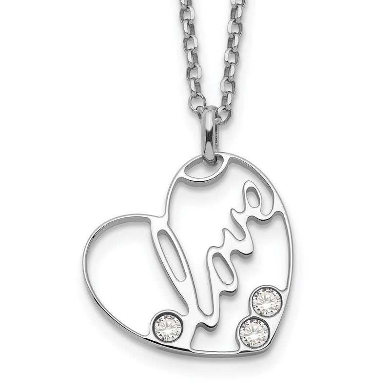 Sterling Silver Cz Love Heart Necklace