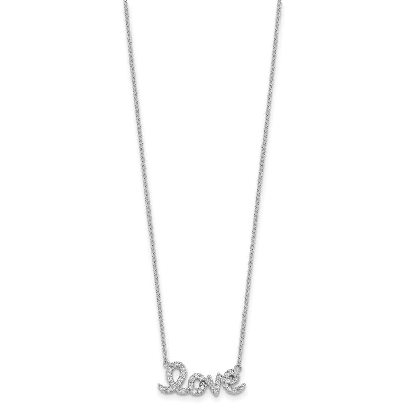 Sterling Silver Rhodium-Plated Cz Love W/1In Ext Necklace