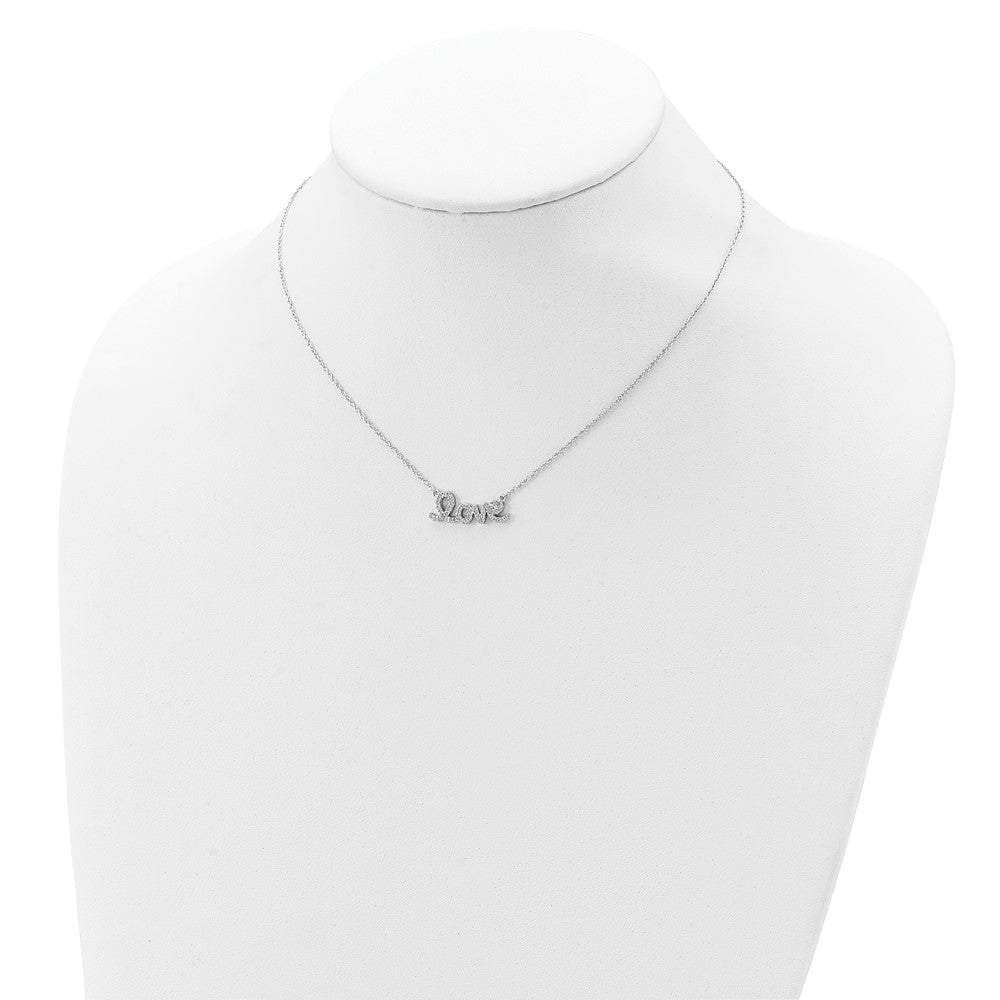 Sterling Silver Rhodium-Plated Cz Love W/1In Ext Necklace