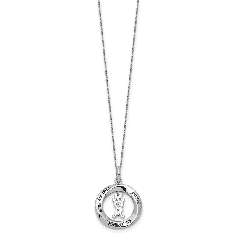 Sterling Silver Cz First My Mom, Forever Friend Necklace