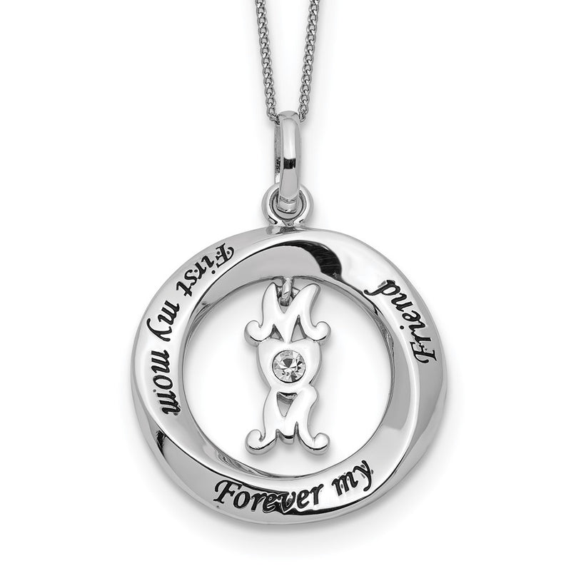 Sterling Silver Cz First My Mom, Forever Friend Necklace