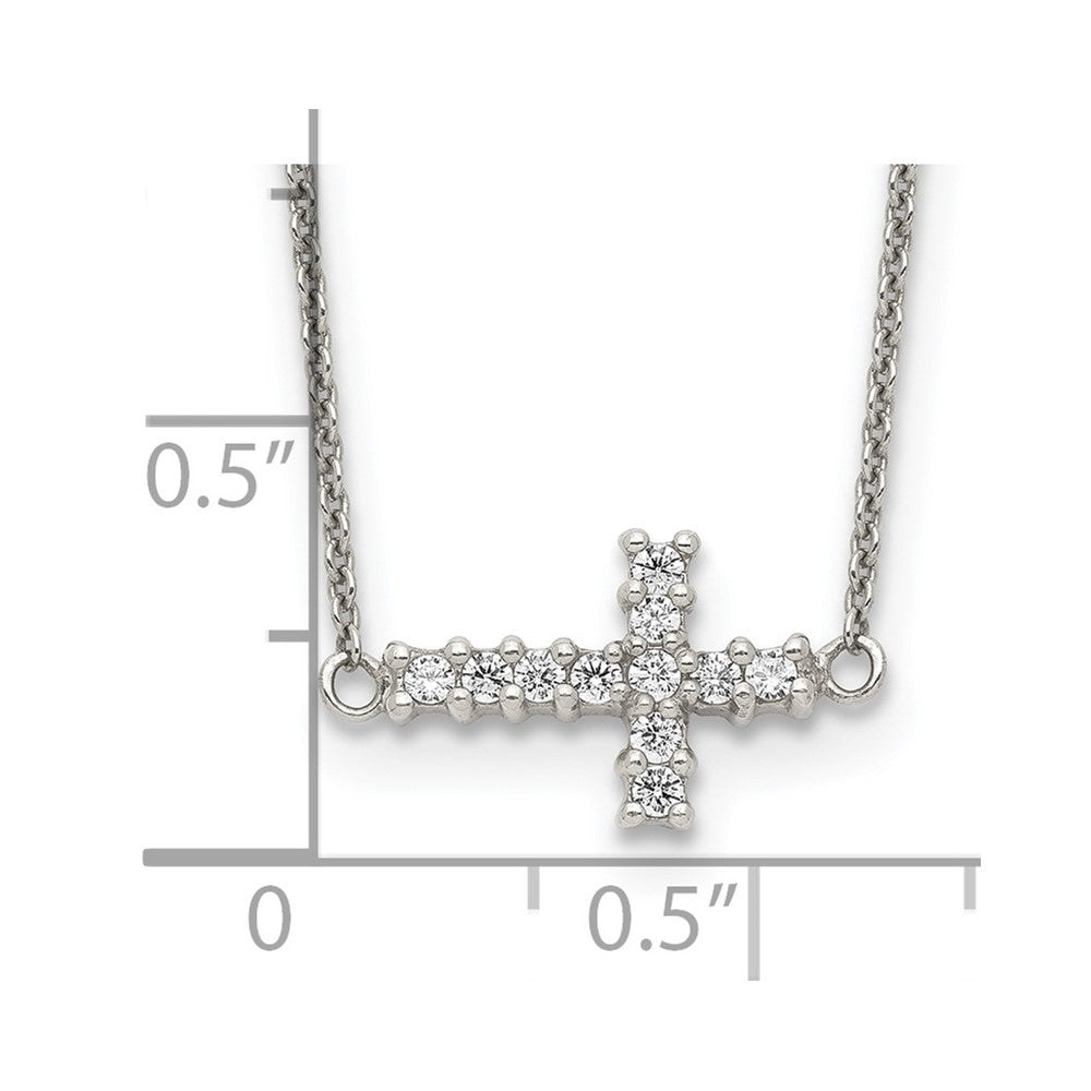 Sterling Silver 18In Cz Sideways Cross Necklace