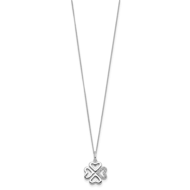 Sterling Silver Cz 4-Leaf Clover Necklace