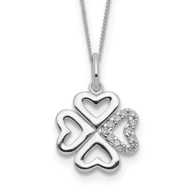 Sterling Silver Cz 4-Leaf Clover Necklace
