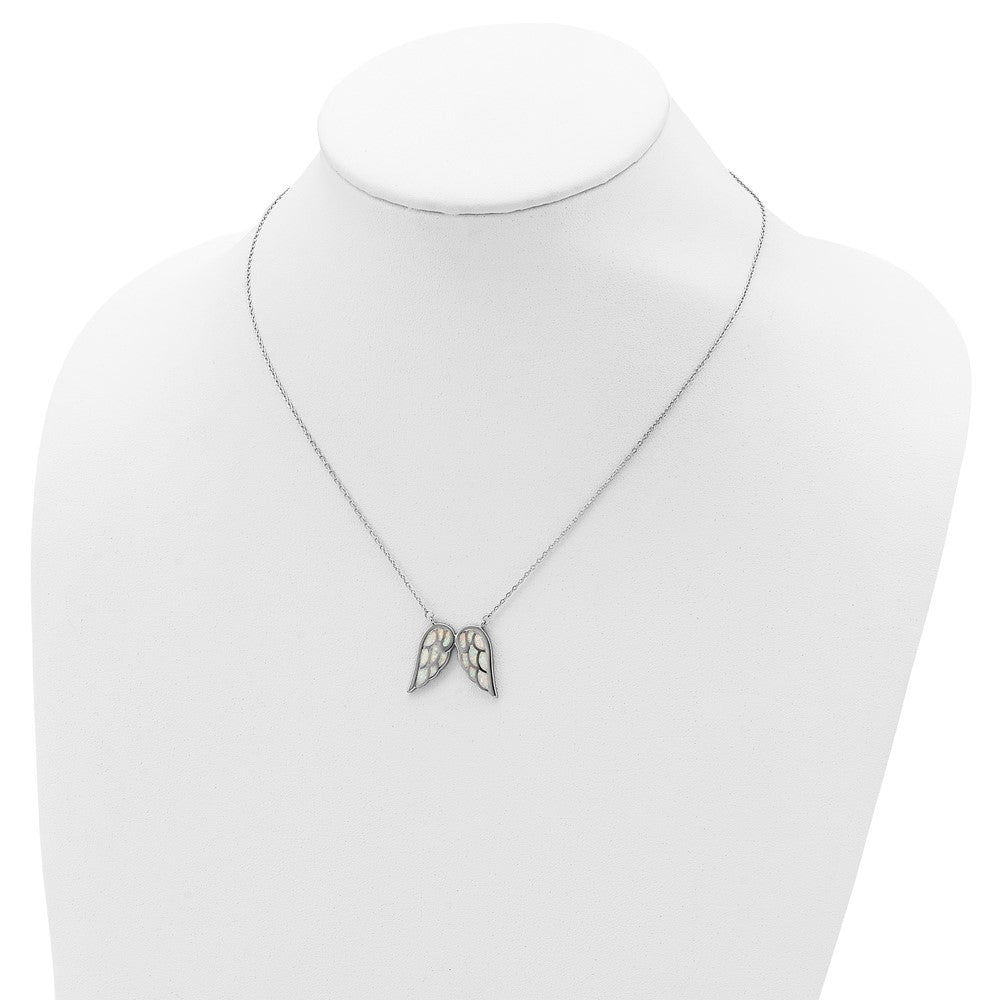 Sterling Silver Rhod-Plated Created Opal Wings W/1.5In Ext Necklace