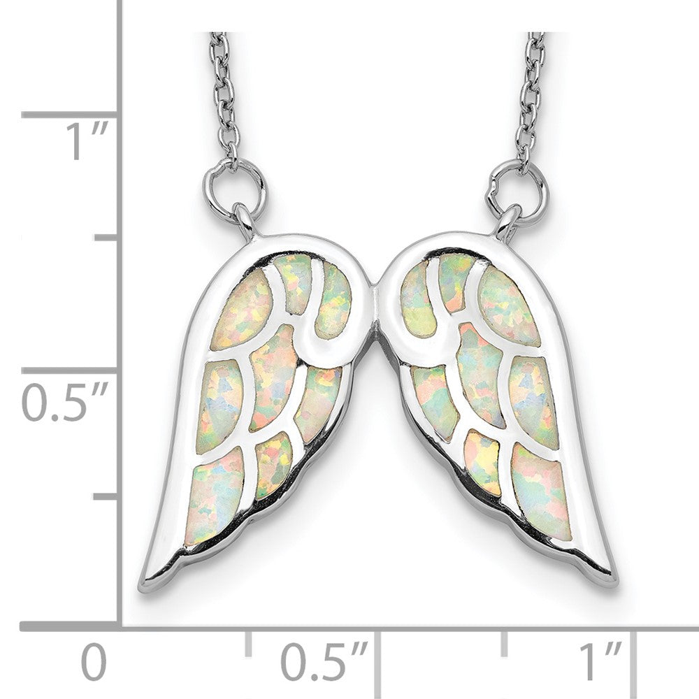 Sterling Silver Rhod-Plated Created Opal Wings W/1.5In Ext Necklace