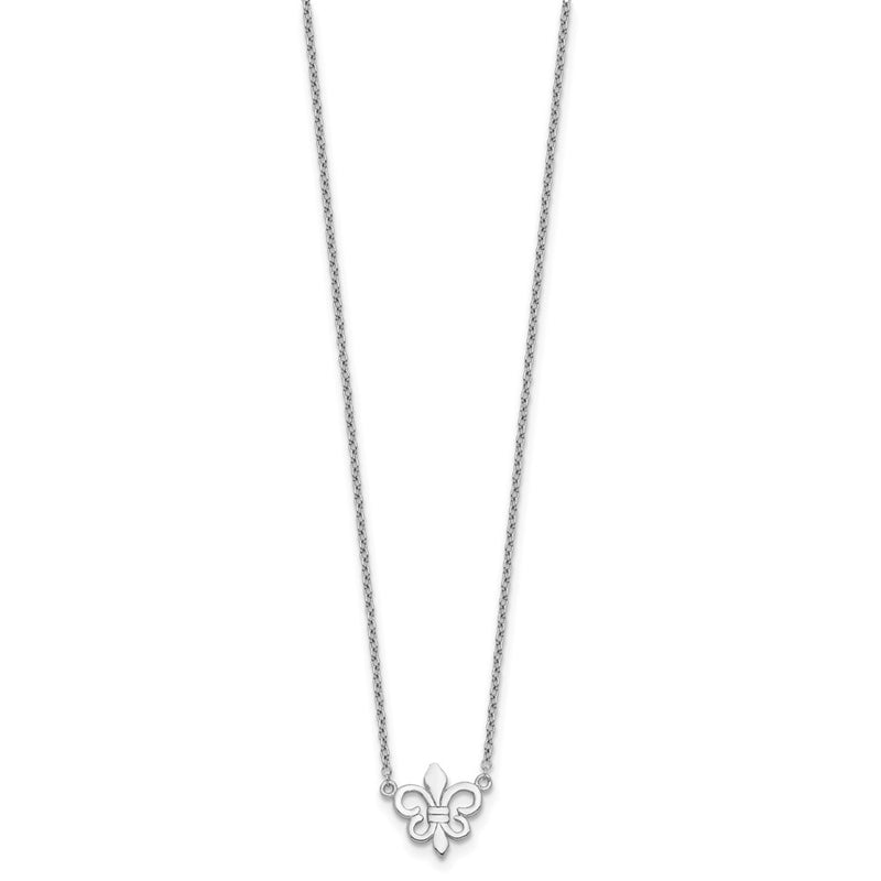 Sterling Silver Rhodium-Plated Fleur De Lis W/1In Ext Necklace