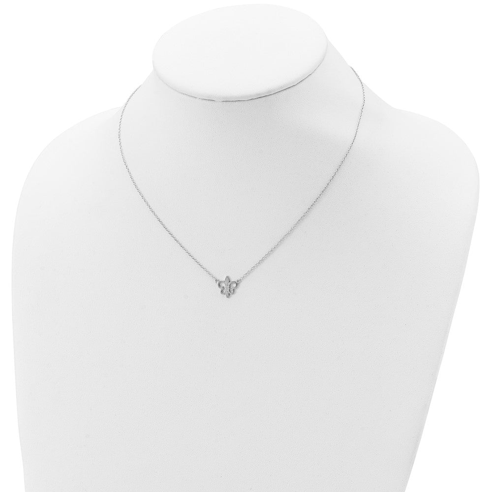 Sterling Silver Rhodium-Plated Fleur De Lis W/1In Ext Necklace