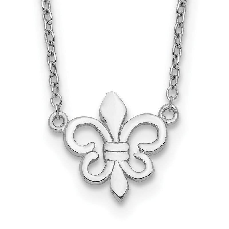 Sterling Silver Rhodium-Plated Fleur De Lis W/1In Ext Necklace