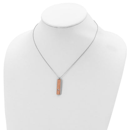 Sterling Silver Rh-Plated Dogtag W/Rose-Tone Cross W/1.25In Ext Necklace