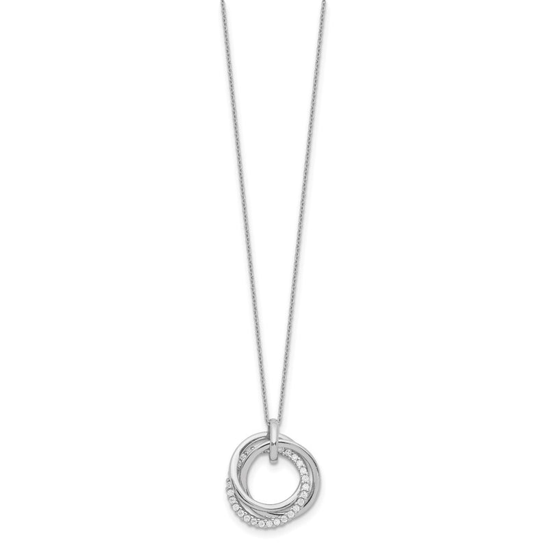 Sterling Silver Rhodium Plated Fancy Cz Necklace W/2In Ext.