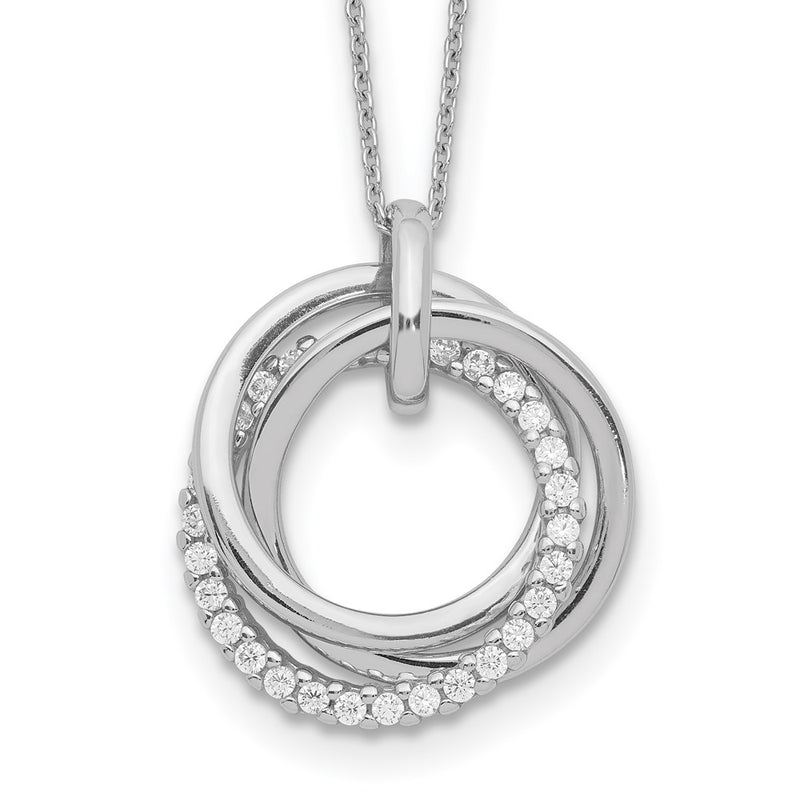 Sterling Silver Rhodium Plated Fancy Cz Necklace W/2In Ext.