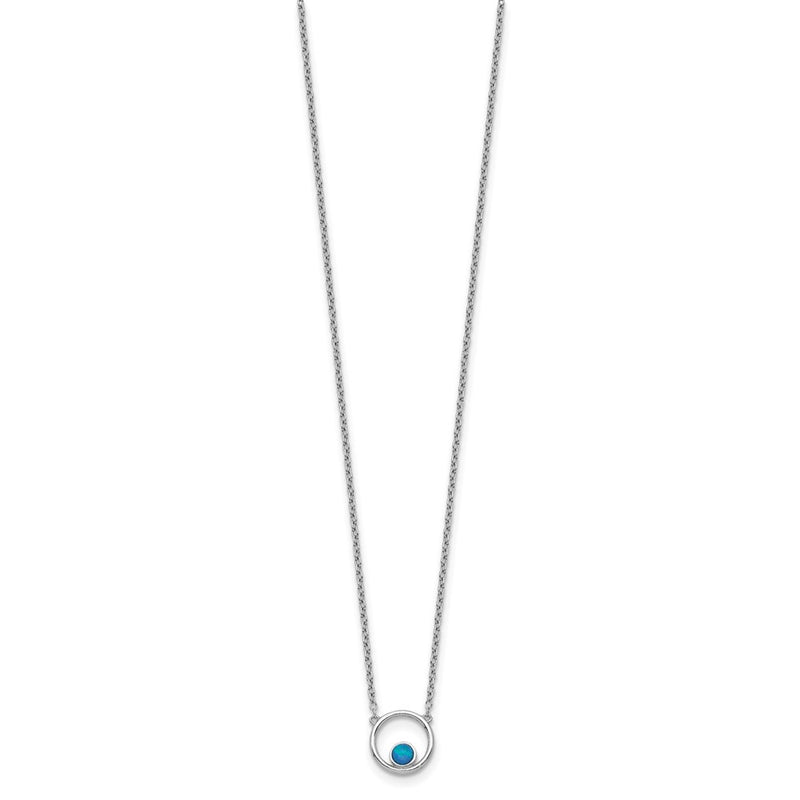Sterling Silver Rhodium-Plated Created Opal Circle W/ 2In Ext. Necklace