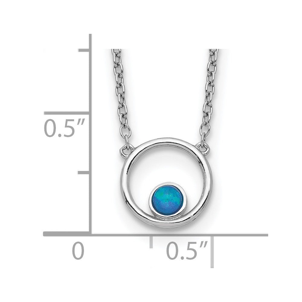 Sterling Silver Rhodium-Plated Created Opal Circle W/ 2In Ext. Necklace