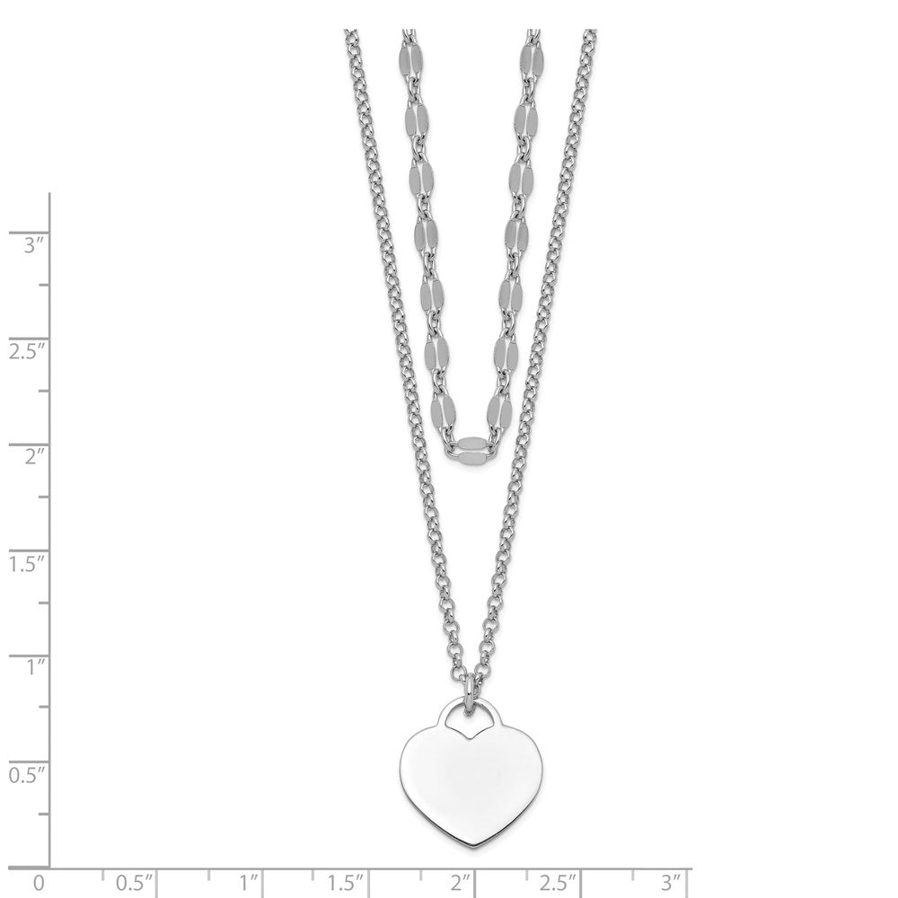 Sterling Silver Rh-Plated 2-Strand Heart W/4In Ext Choker Necklace