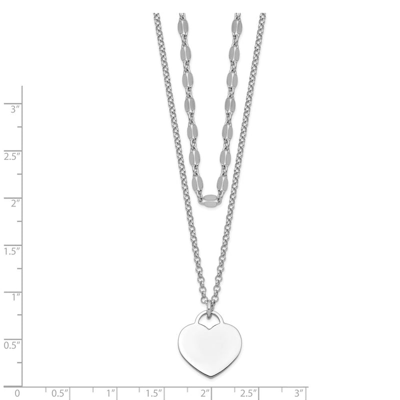 Sterling Silver Rh-Plated 2-Strand Heart W/4In Ext Choker Necklace