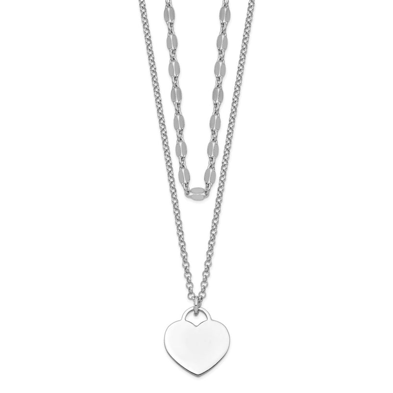 Sterling Silver Rh-Plated 2-Strand Heart W/4In Ext Choker Necklace