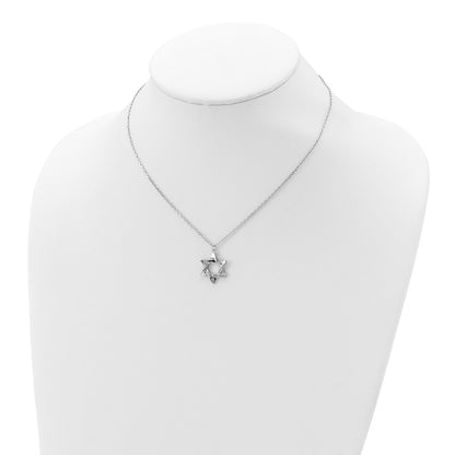 Sterling Silver Rhodium-Plated Star Of David 16.5In Plus 2In Ext. Necklace