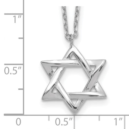 Sterling Silver Rhodium-Plated Star Of David 16.5In Plus 2In Ext. Necklace