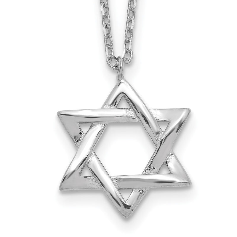 Sterling Silver Rhodium-Plated Star Of David 16.5In Plus 2In Ext. Necklace