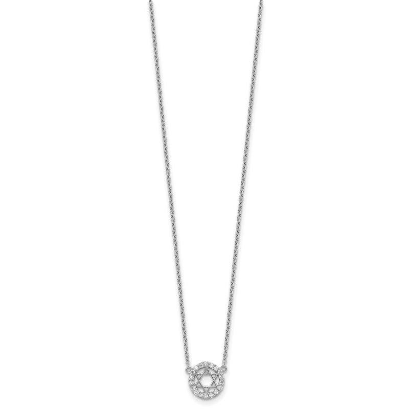 Sterling Silver Rhodium-Plated Cz Star Of David W/ 2In Ext. Necklace