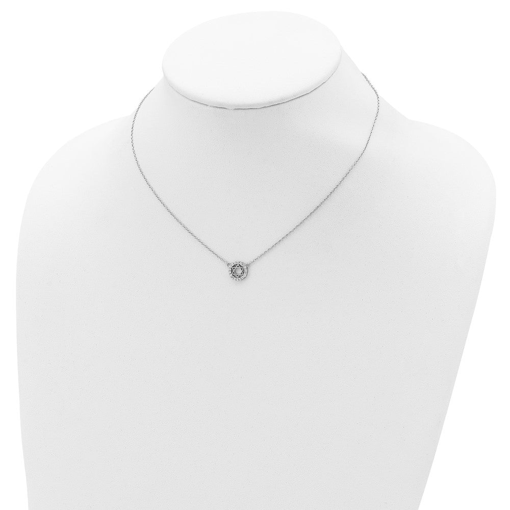 Sterling Silver Rhodium-Plated Cz Star Of David W/ 2In Ext. Necklace
