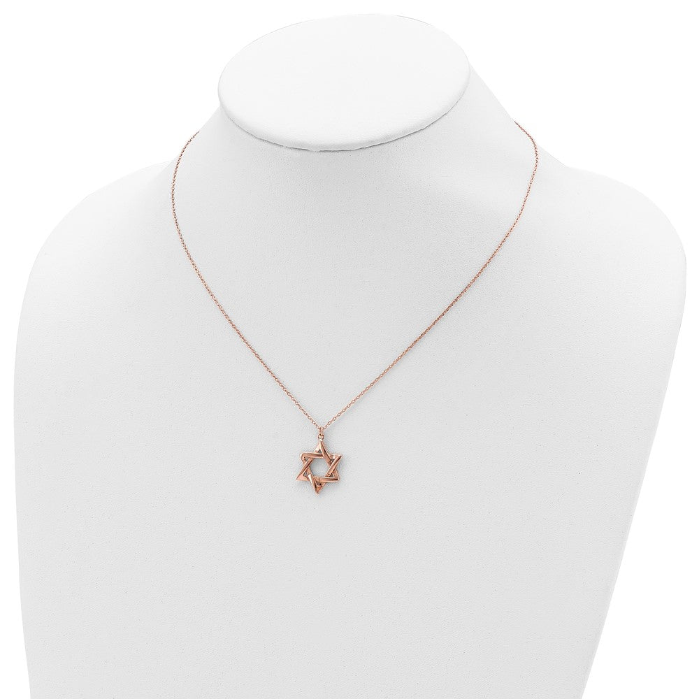 Sterling Silver Rose-Tone Star Of David 16.5 Inch Necklace With 1 Extension