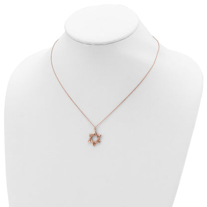 Sterling Silver Rose-Tone Star Of David 16.5 Inch Necklace With 1 Extension