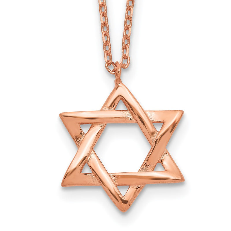 Sterling Silver Rose-Tone Star Of David 16.5 Inch Necklace With 1 Extension