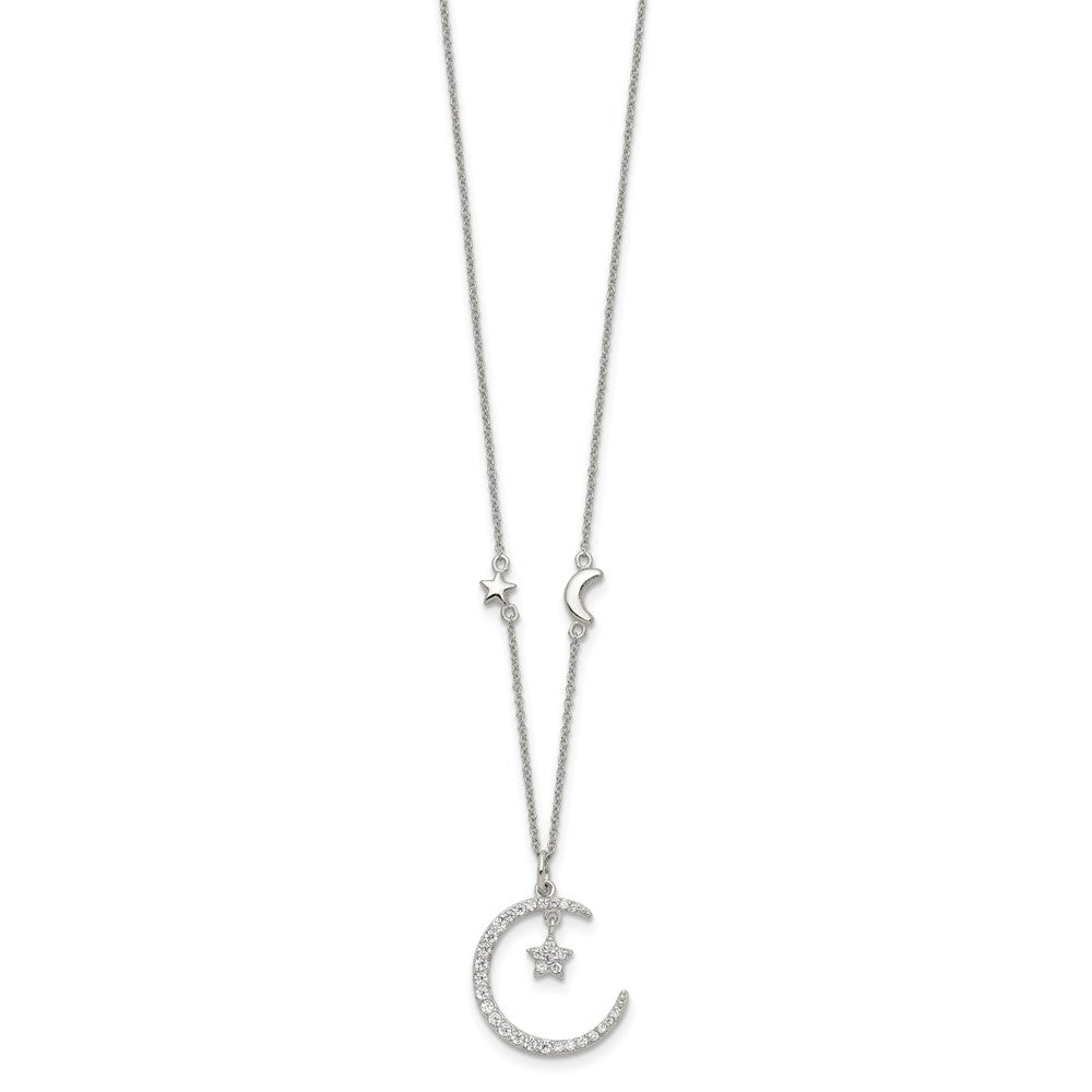 Sterling Silver Cz Moon And Star Necklace