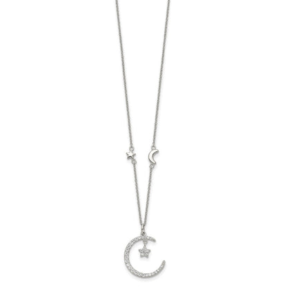 Sterling Silver Cz Moon And Star Necklace