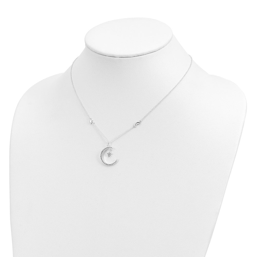 Sterling Silver Cz Moon And Star Necklace