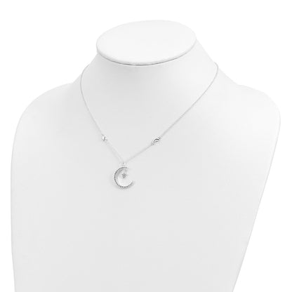 Sterling Silver Cz Moon And Star Necklace
