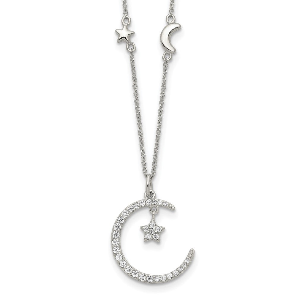 Sterling Silver Cz Moon And Star Necklace