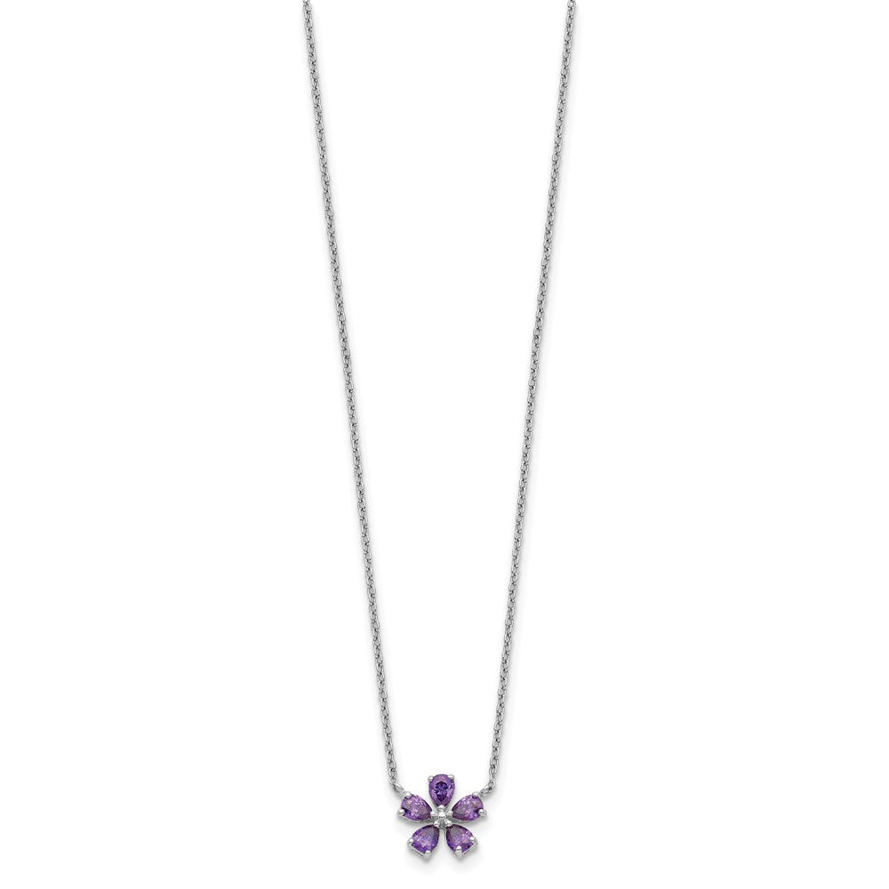 Sterling Silver Purple Cz Flower Necklace