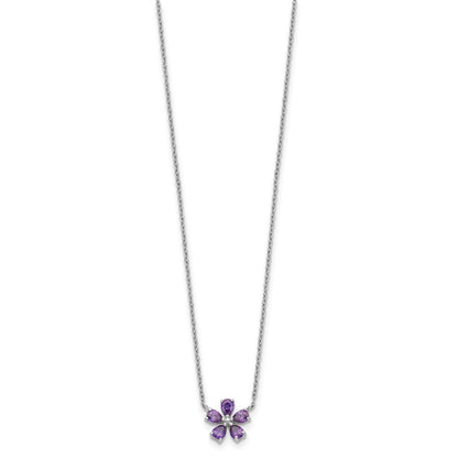 Sterling Silver Purple Cz Flower Necklace
