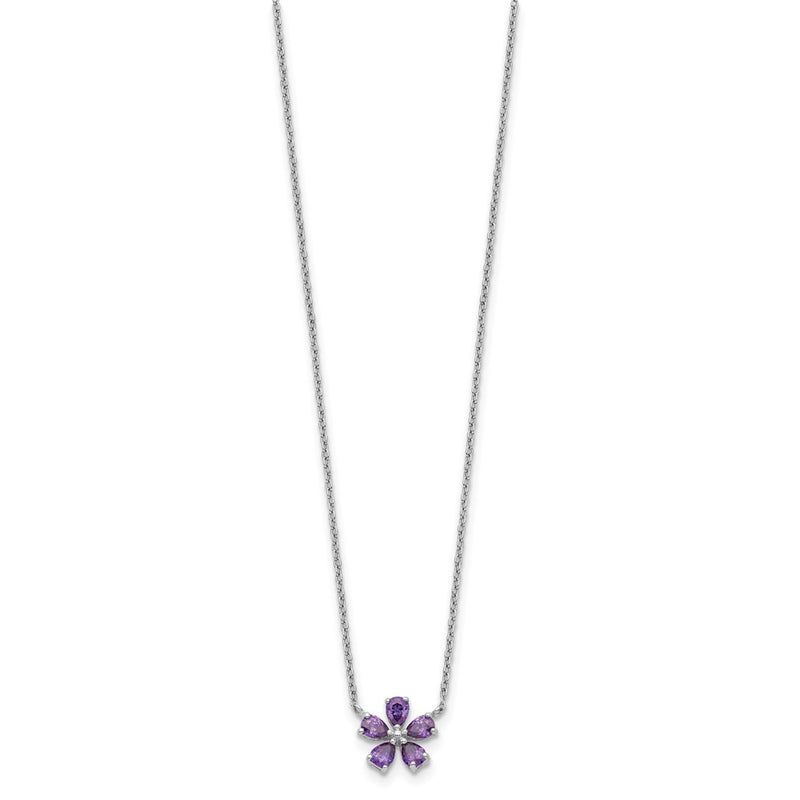 Sterling Silver Purple Cz Flower Necklace