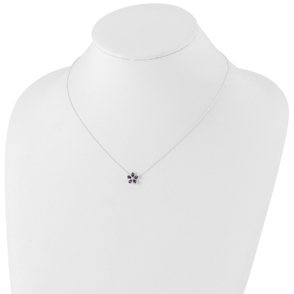 Sterling Silver Purple Cz Flower Necklace