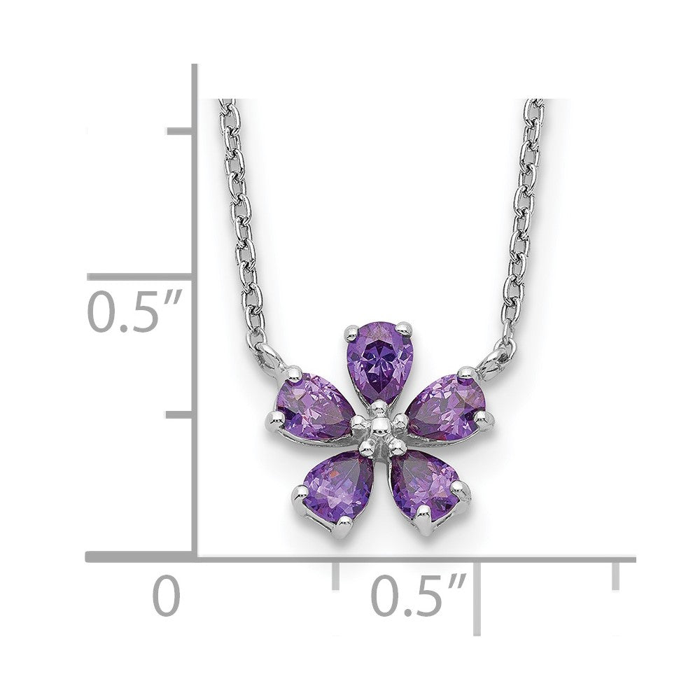 Sterling Silver Purple Cz Flower Necklace
