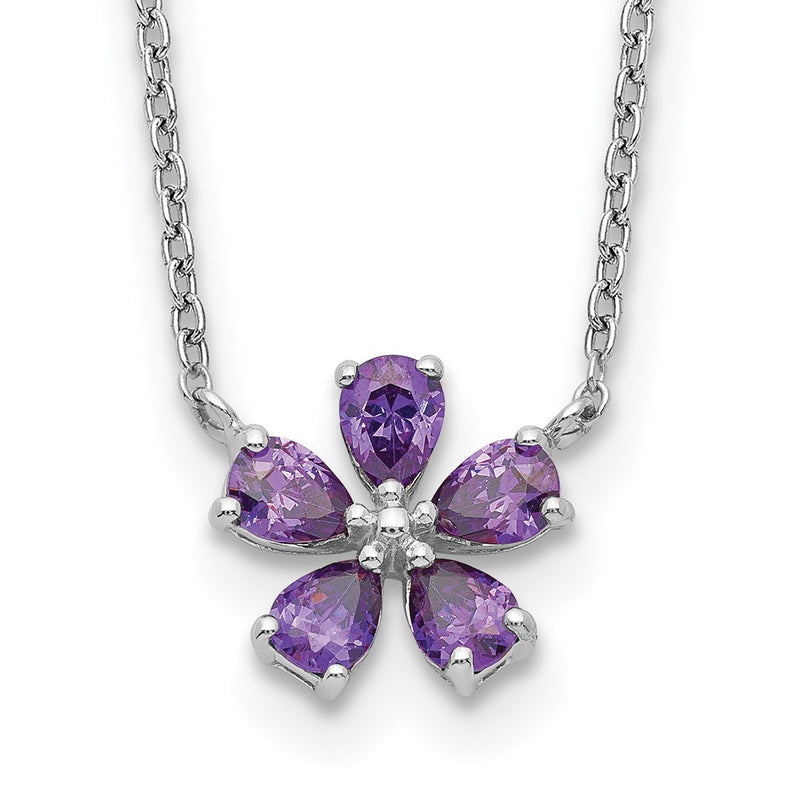 Sterling Silver Purple Cz Flower Necklace