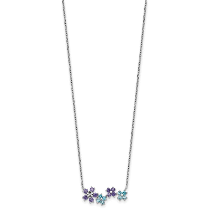 Sterling Silver Purple And Blue Cz Diamond-Cut Flower Necklace