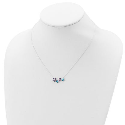 Sterling Silver Purple And Blue Cz Diamond-Cut Flower Necklace