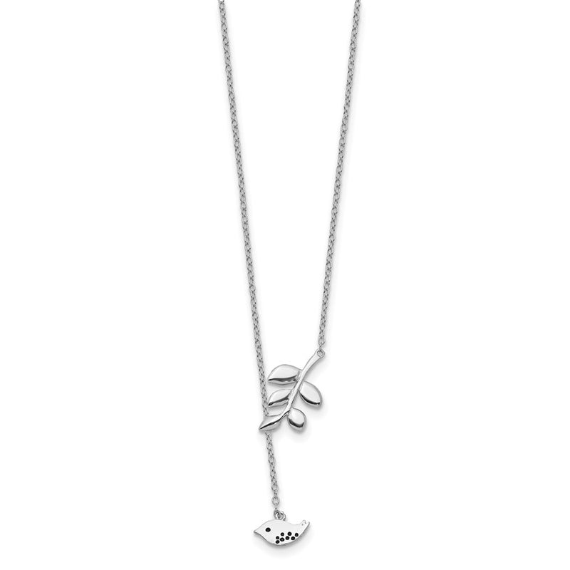 Sterling Silver Rhodium-Plated Leaf And Bird W/ 2In Ext. Necklace
