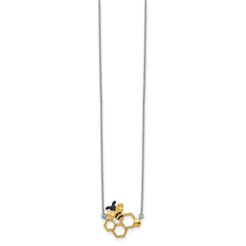 Sterling Silver Rh-Plated Gold-Tone Enamel Bee W/2 In Ext Necklace