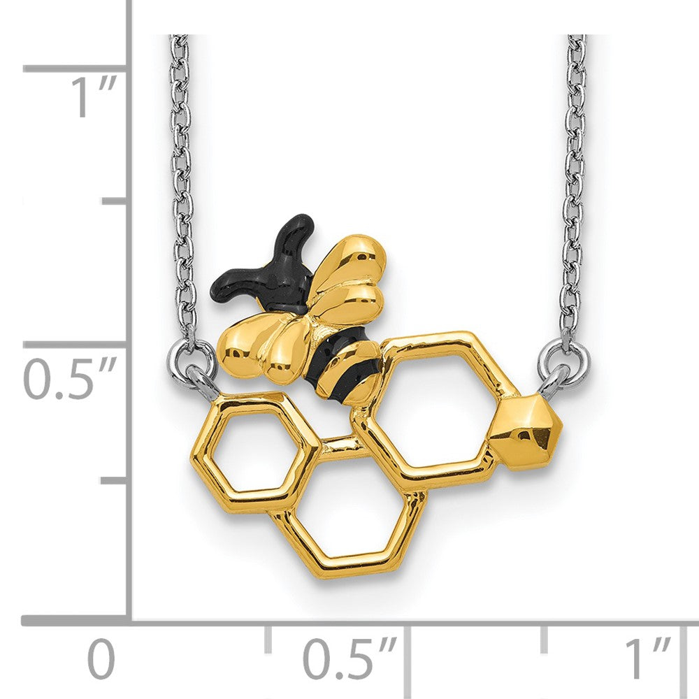 Sterling Silver Rh-Plated Gold-Tone Enamel Bee W/2 In Ext Necklace